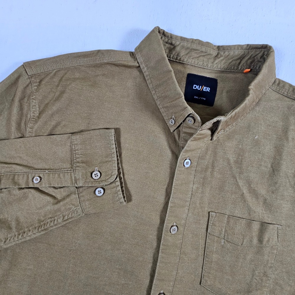 DU/ER Pimlico Performance Shirt Mens XXL Olive Brown Button Down MCXS1607